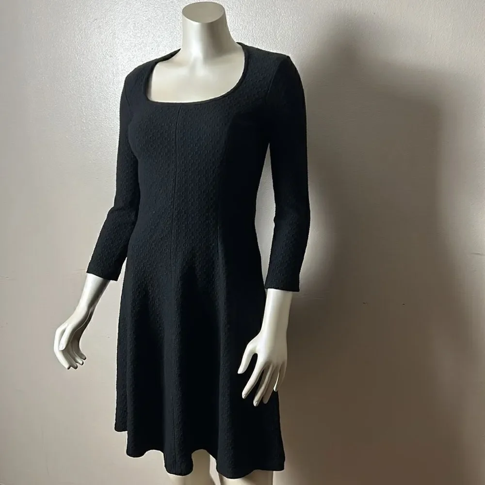Theory Black Fit & Flare Dress 3/4 Sleeve Scoop Neck Knit Mini Size 2
